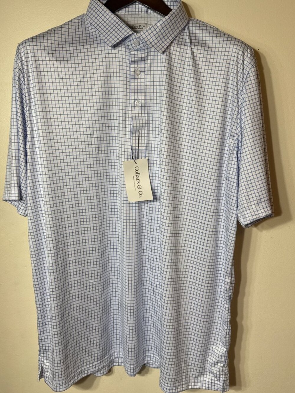 Collars & Co. Mens 3X-Large Relaxed Fit Blue & White Checkered Polo Shirt